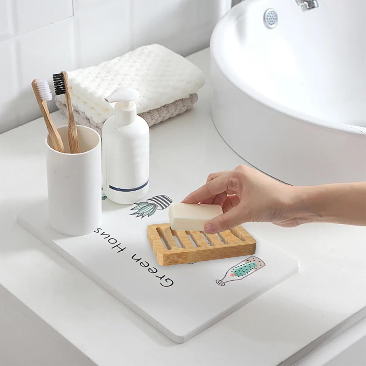Wooden Soap Dish, Bamboo Soap Holder for Shower, Self Draining Tray