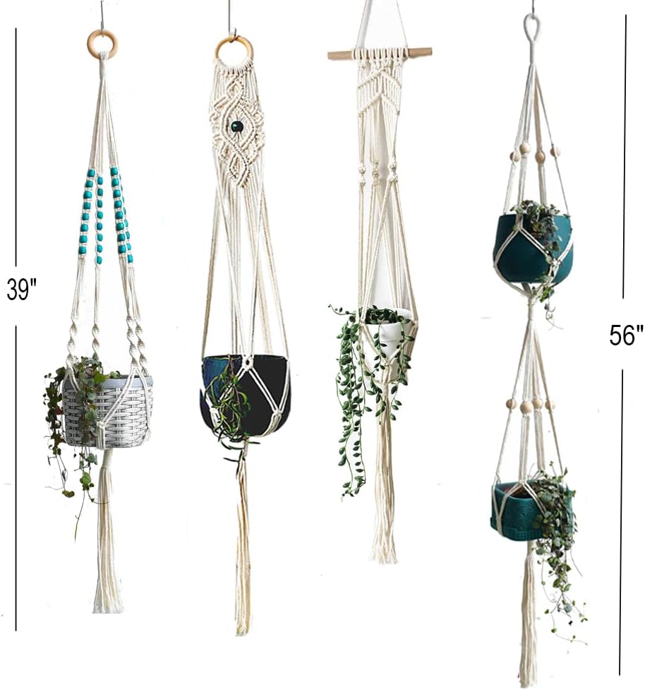 4-Pack Indoor Pot Hanger, Macrame Hanging Planters, Boho Decor for Room/Ceiling/Garden/Balcony (No Pot and Plant Included)