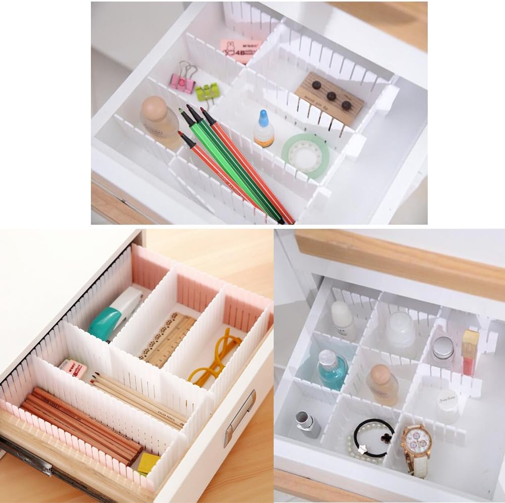 Onerbuy 8pcs Adjustable Grid Drawer Dividers DIY Plastic Closet Separator Tidy Organizer Container for Underwear Socks Belt Office Supplies