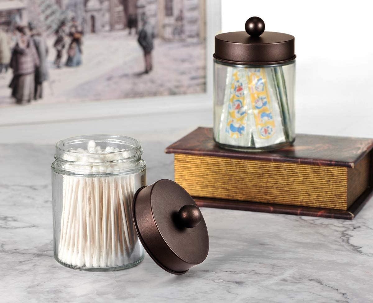 Amolliar Apothecary Jar Bathroom Storage Qtip Holder Glass, Bronze 2Pack