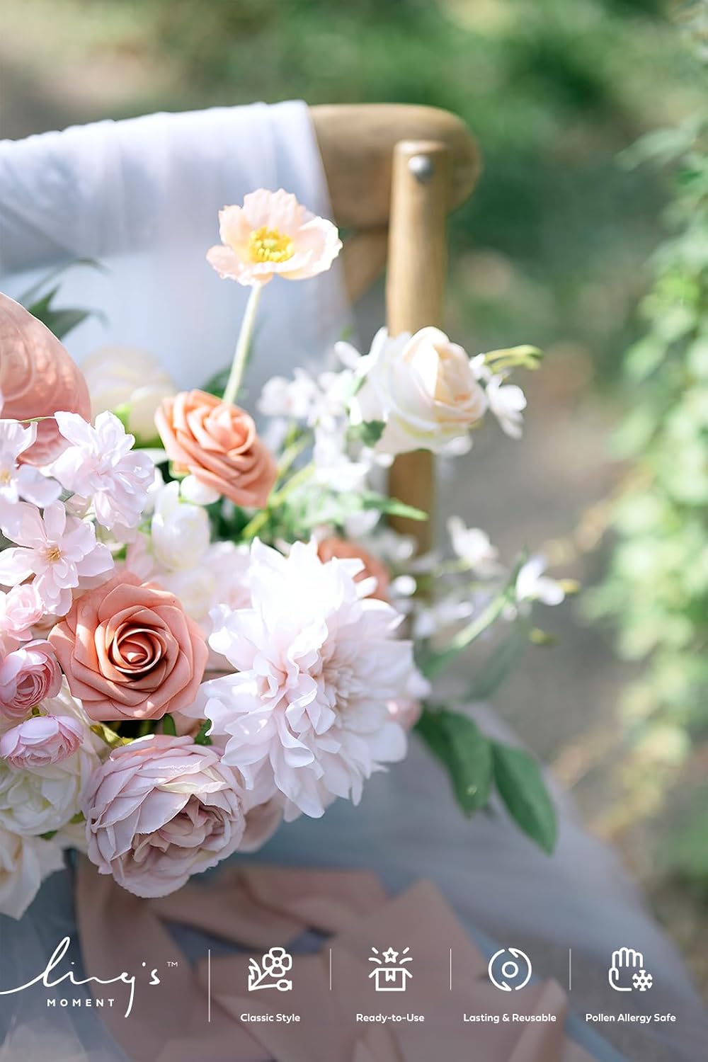 Ling's moment Blush Artificial Dahlias, Silk Wedding Flowers, 9 pcs