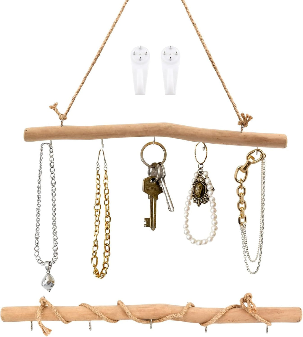 Drift Wood Branches Wall Decor with 5 Hooks,2Pcs 15.7" Driftwood for Crafts