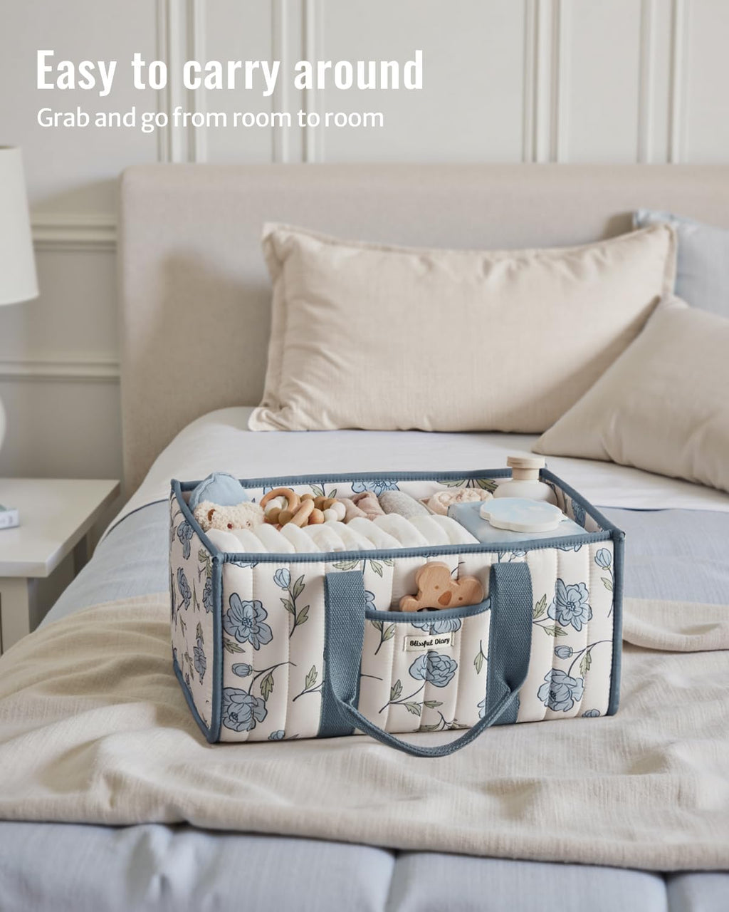 Blissful Diary Floral Diaper Caddy Organizer, Peony Blue