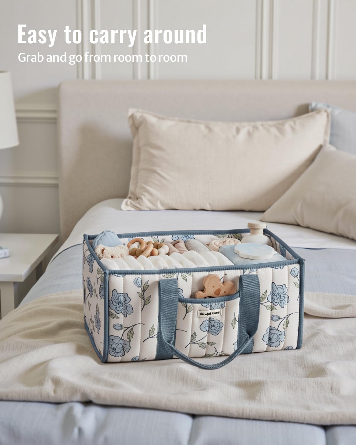 Blissful Diary Floral Diaper Caddy Organizer, Peony Blue