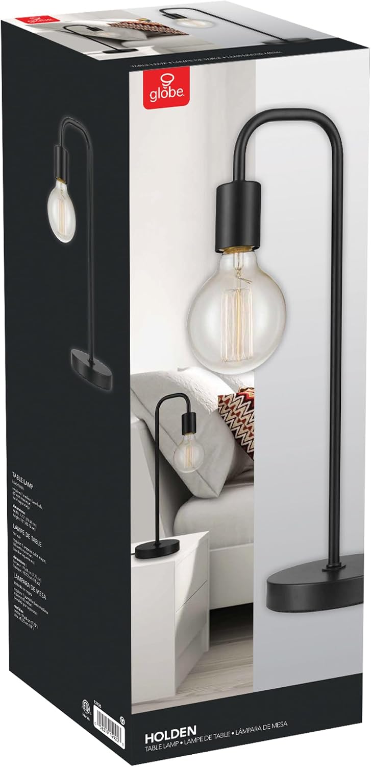 Globe Electric 12920 Holden 18" Table Lamp, Satin Black, Modern, Night Stand, Bedroom Décor, Living Room, Bedside Light