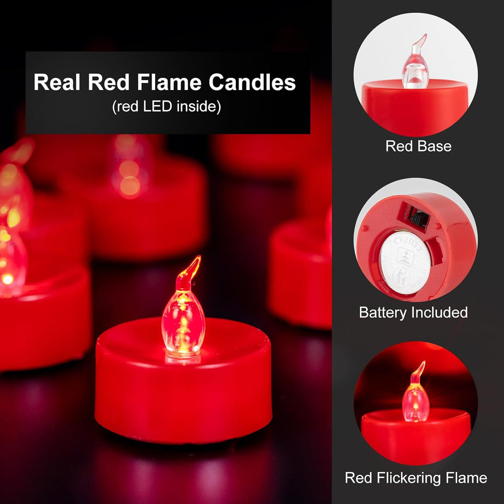 24 Pack Battery Operated Red Flickering Flame LED Tea Lights
