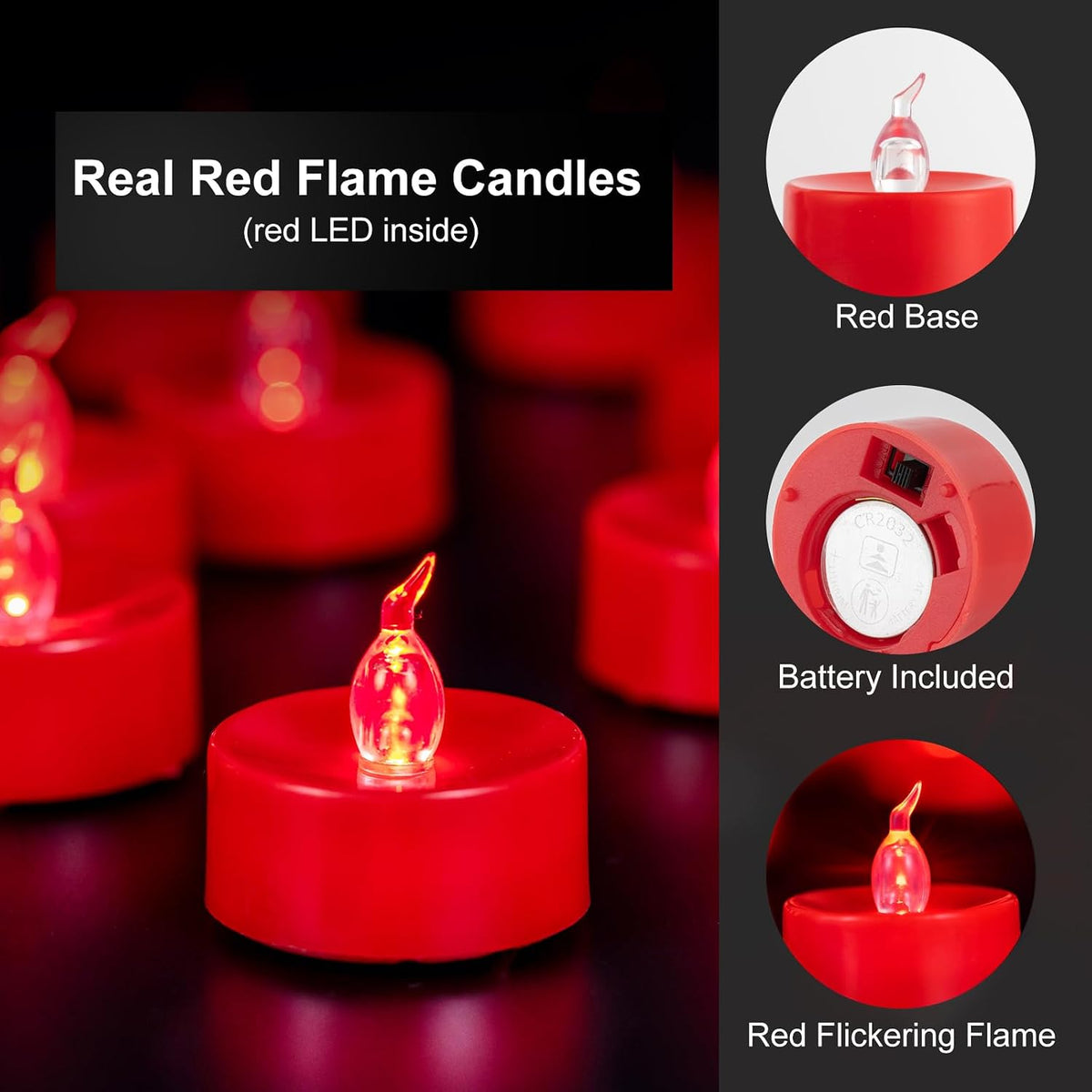 24 Pack Battery Operated Red Flickering Flame LED Tea Lights