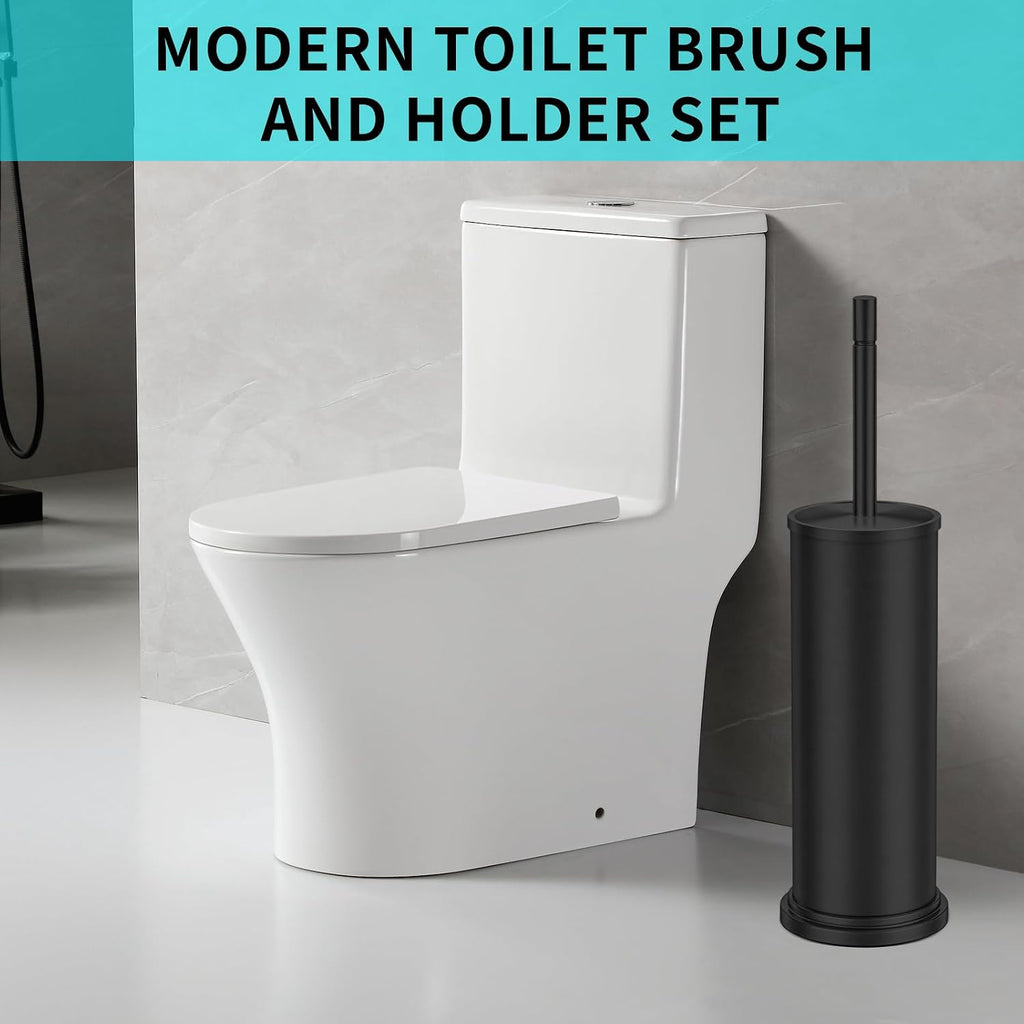 Toilet Brush and Holder Set,304 Stainless Steel Toilet Brush for Bathroom with Long Handle, Heavy Duty Toilet Bowl Brush,Removable Inner Bowl and Splash Protection,Deep Cleaning (Black)