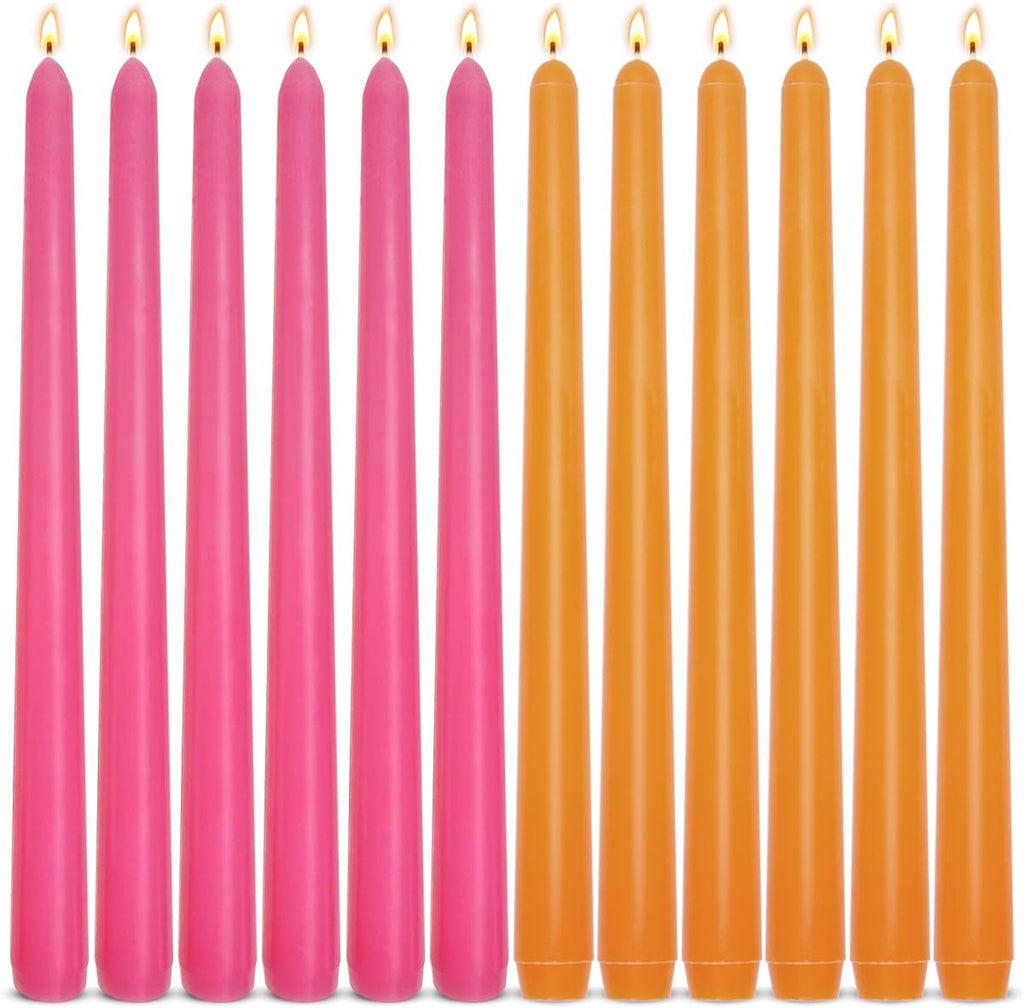 6 Orange 6 Hot Pink 10 Inch Taper Candles for Halloween Home Decor