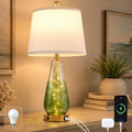 Table Lamp for Living Room, 27'' Green Glass Coastal Modern Lamp