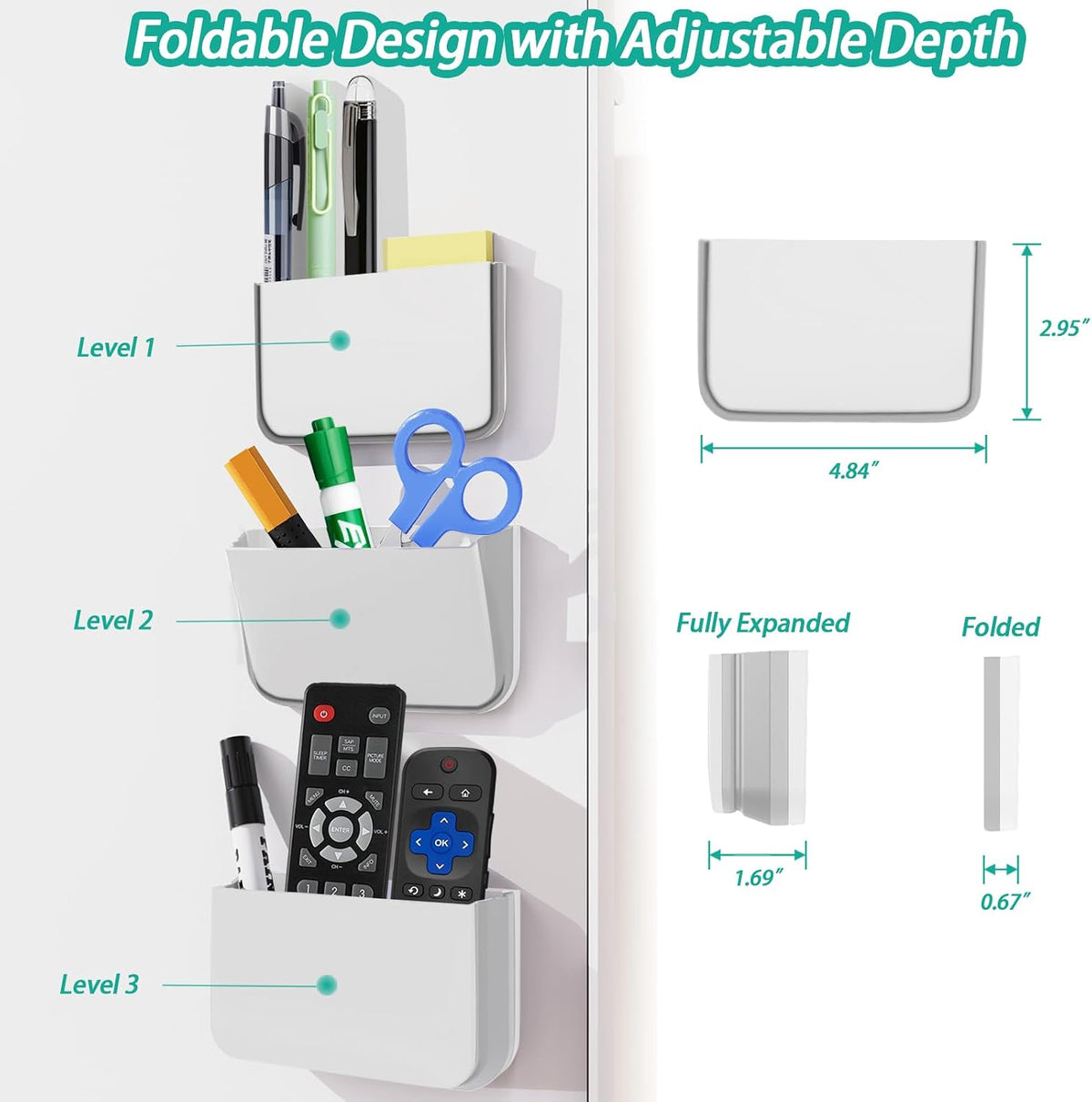Freewindo Magnetic Remote Control Holder Wall Mount, 2 Pack TV Remote Holder Wall Mount, Magnetic Pen Holder for Refrigerator, Whiteboard Marker, Locker Organizer, Office Organizer (White)