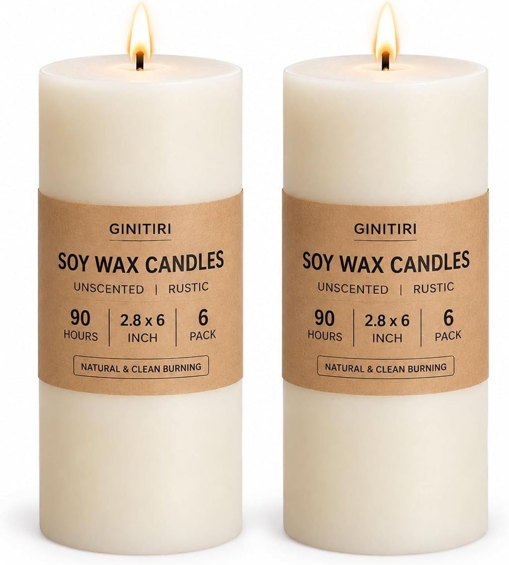 Rustic Soy Pillar Candles 2.8x6 Inch,2 Pack Ivory Candle