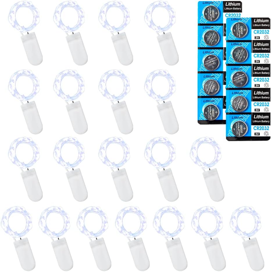 Etinga 20 Pack Fairy Lights, 10 LED 3.3ft Battery String Lights, Cool White