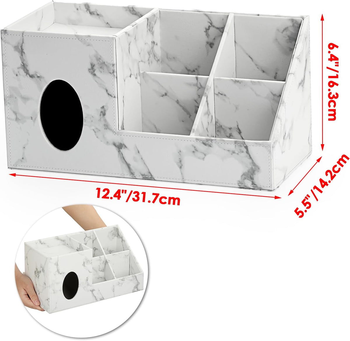 Sumnacon Square Tissue Box Cover with Side and Top Organizer, Faux Leather
