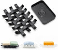 1 Pack Plastic Bar Soap Holders for Shower, Woven Design Black Soap Dishes with Drain for Bathroom Sink, Shampoo Bar Holder Soap Tray for Shower Shelf/Niche, Bathtub, Kitchen Counter