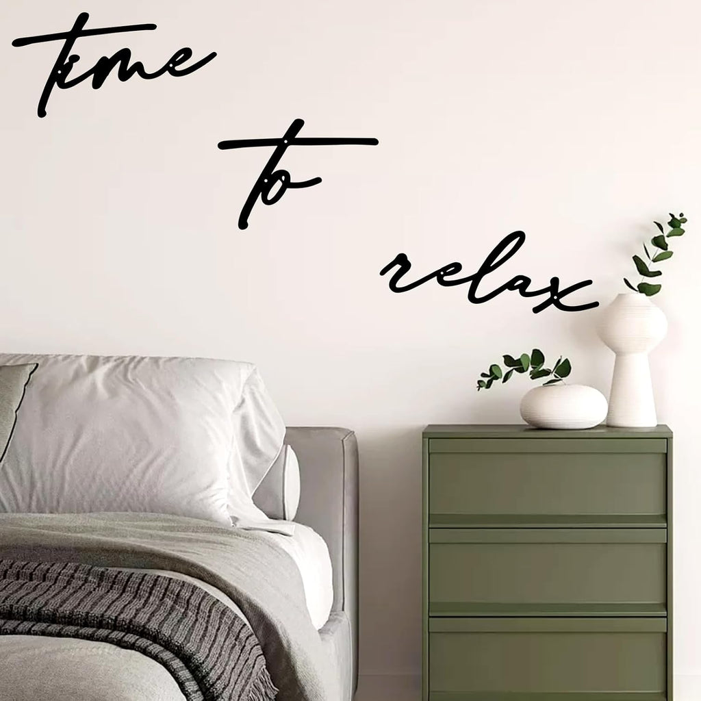KINMAD Time to Relax Metal Wall Decor - Modern Black Bathroom Wall Art for Spa and Home
