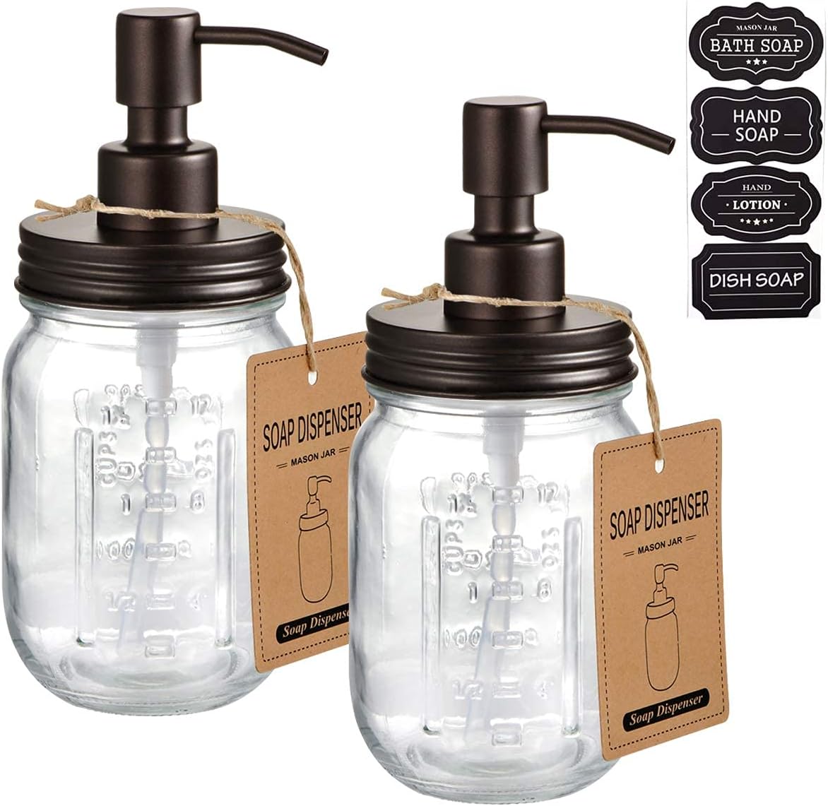Amolliar Mason Jar Liquid Soap Dispenser, Lotion Dispenser(Bronze 2 Pack)
