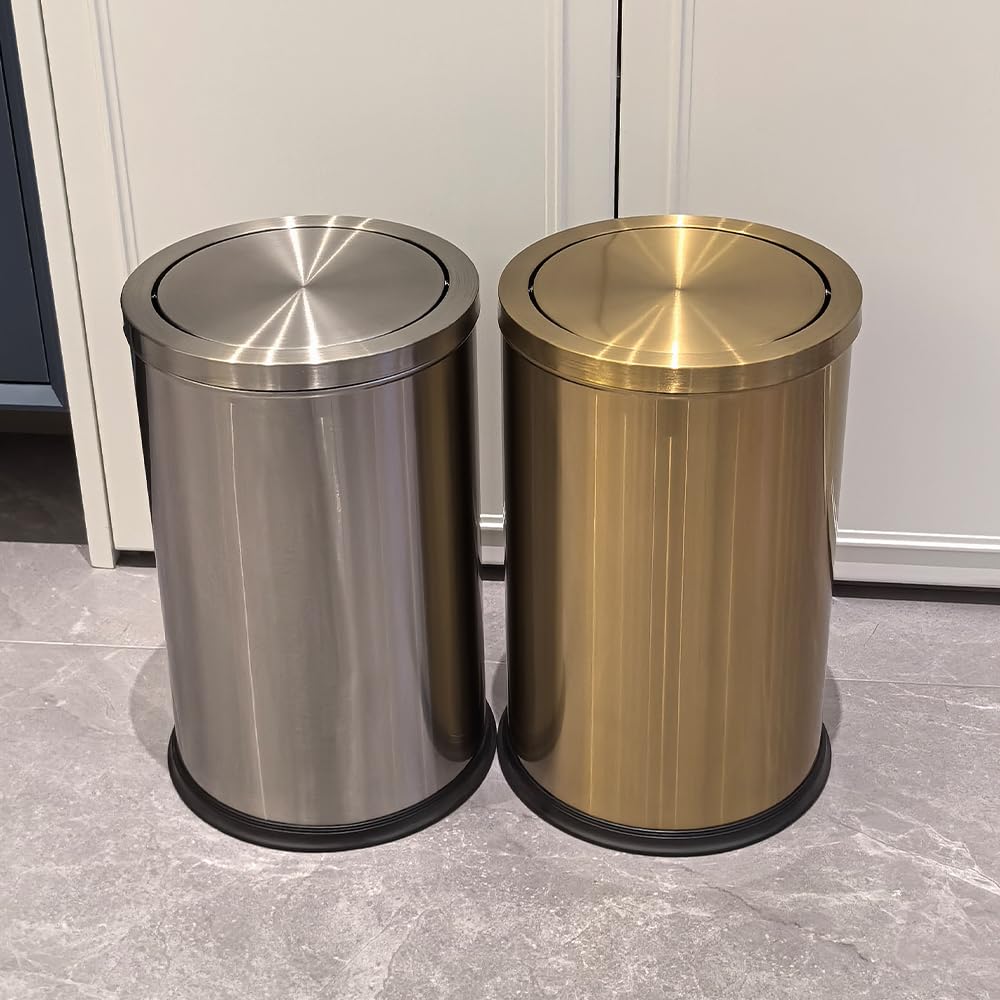 4.8GALStainless Steel Bathroom Trash Can with Lid, Silver Trash Can with Flipping Lid, Garbage cans for Kitchen，Living Room,Dental Office，Hotel,Guest Room(4.7gal-Silver)