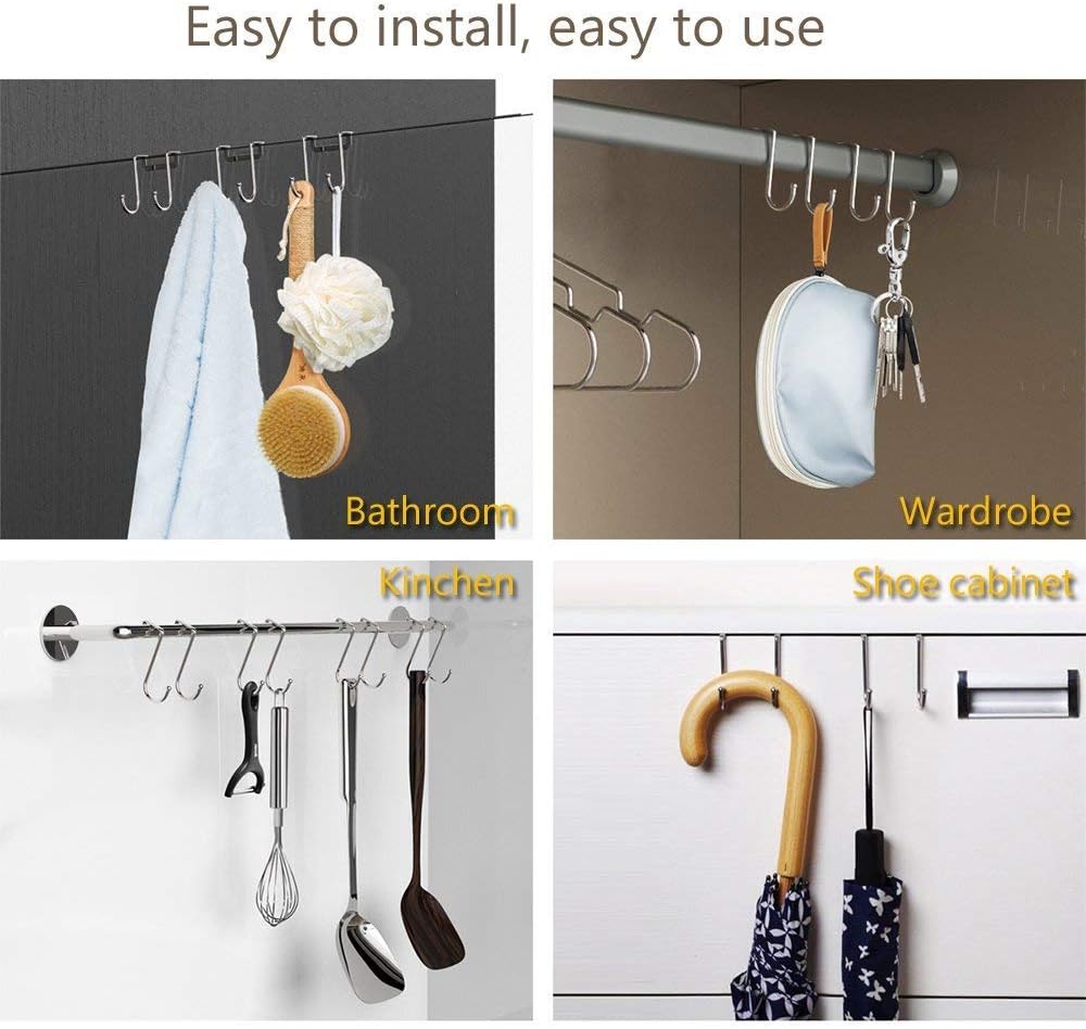 Poeland Over Cabinet Drawer Double Hooks 304 Stainless Steel Narrow Door Hook for Kitchen, Bathroom, Drawer, Wardrobe Door, Cabinet Door, Office Cubicle Partition Hook Pack of 4