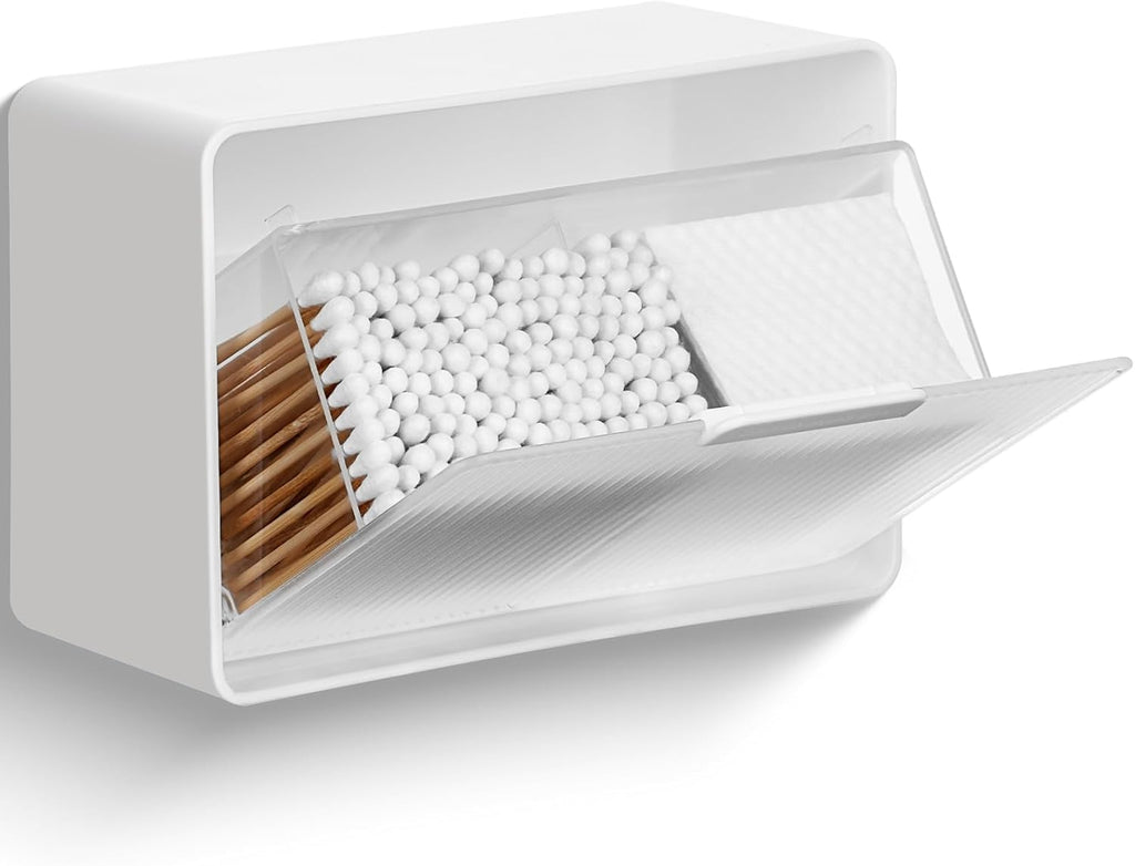 Bathroom Qtip Holder Dispenser, No Drilling Wall Mount Cotton Swabs Holder