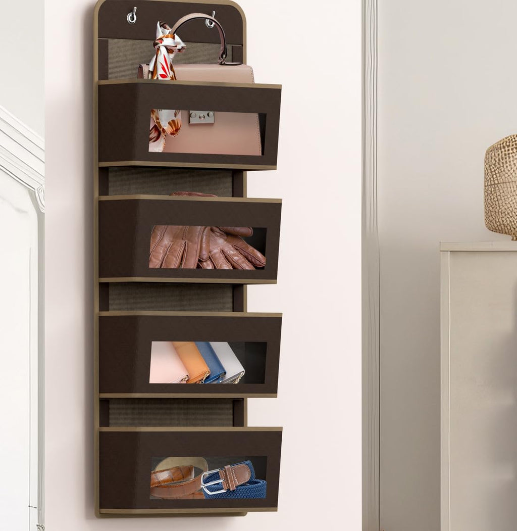 Simple Houseware 4 Clear Window Pocket Over Door Hanging Organizer, Brown