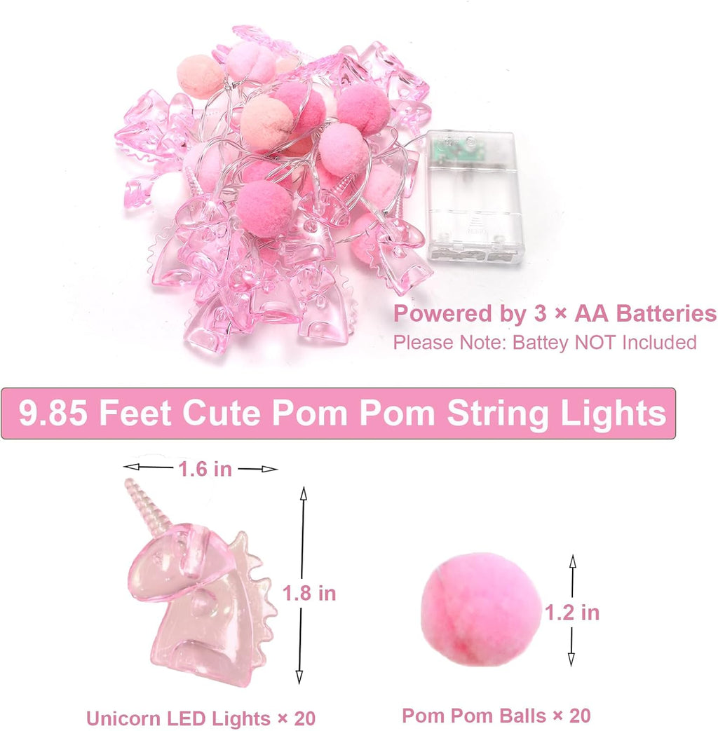 ChiRee Pom Poms String Lights with Unicorn Fairy Lights