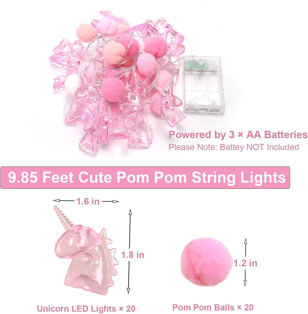 ChiRee Pom Poms String Lights with Unicorn Fairy Lights