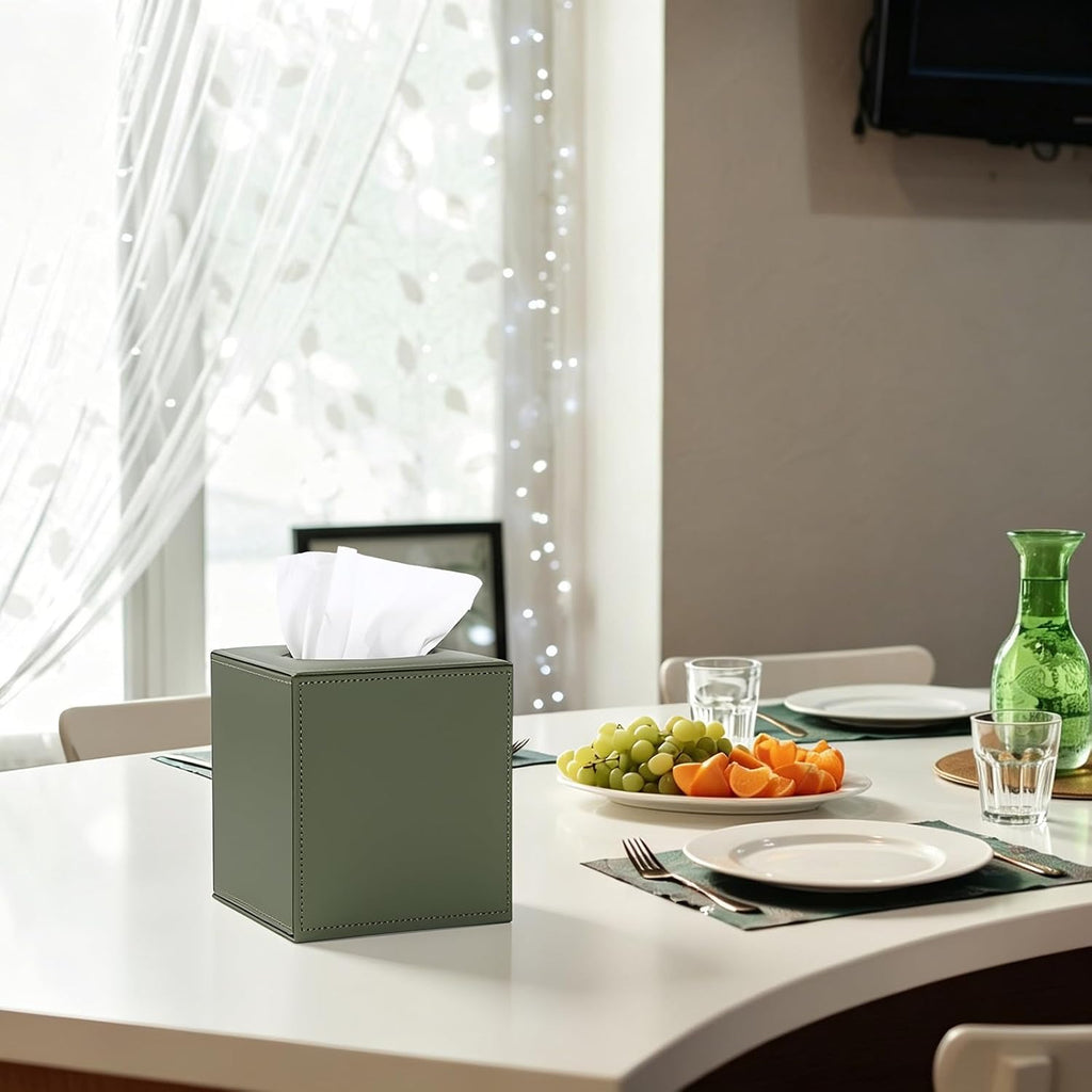 Sumnacon Square Tissue Box Cover with Magnetic Bottom,PU Tissue Box Holder