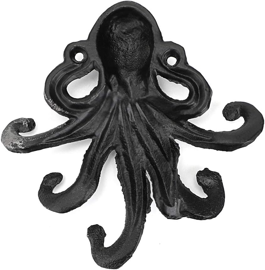 Sumnacon 6 Inch Cast Iron Octopus Decorative Coat Hook - Wall Mounted Nautical Hand Towel Rack Holder with Screws, Rustic Metal Clothing Hanger for Bedroom/Bathroom/Kitchen/Balcony, Silver