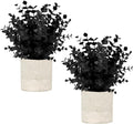 Velener 2 PCS Small Fake Eucalyptus Plant Halloween Artificial Potted Plants Indoor for Christmas Decor Indoor Realistic Faux Plant for Office, Bathroom, Living Room, Desk, Shelf, Home Decor (Black)