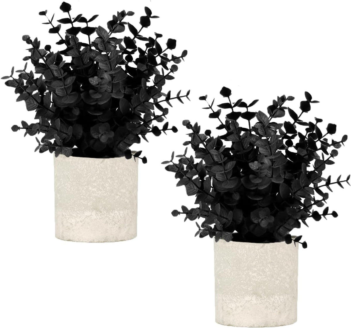 Velener 2 PCS Small Fake Eucalyptus Plant Halloween Artificial Potted Plants Indoor for Christmas Decor Indoor Realistic Faux Plant for Office, Bathroom, Living Room, Desk, Shelf, Home Decor (Black)