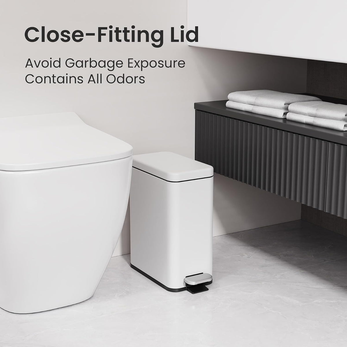 Cesun 2.6 Gallons Small Bathroom Trash Can with Lid Soft Close, White
