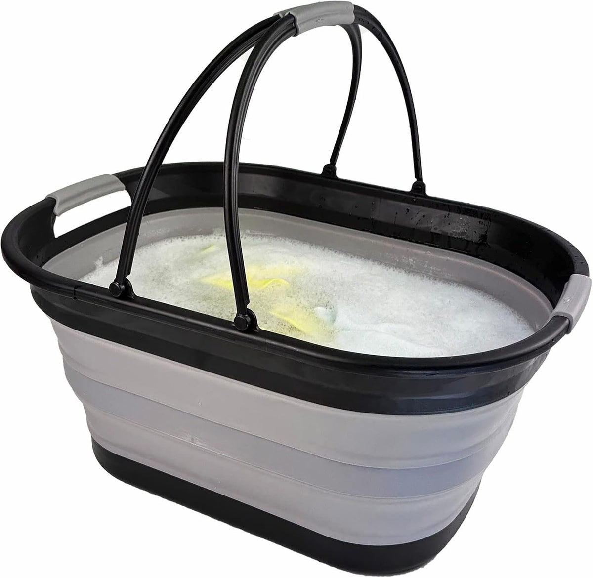 SAMMART 38L (10 Gallons) Collapsible Plastic Laundry Basket - Foldable Storage Container/Organizer - Portable Washing Tub - Space Saving Laundry Hamper (Black/Alloy Grey)