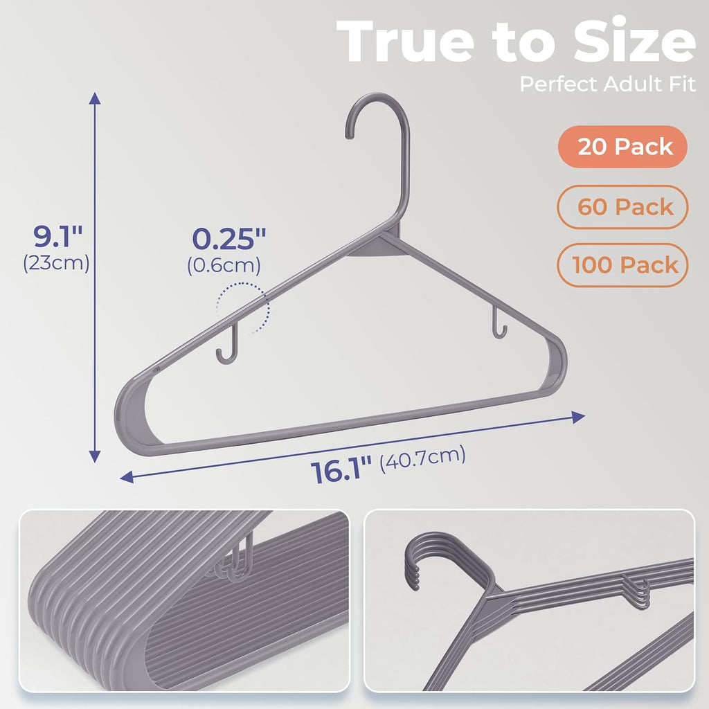 HOUSE DAY Grey Plastic Hangers 20 Pack, Slim Space-Saving Clothes Hangers
