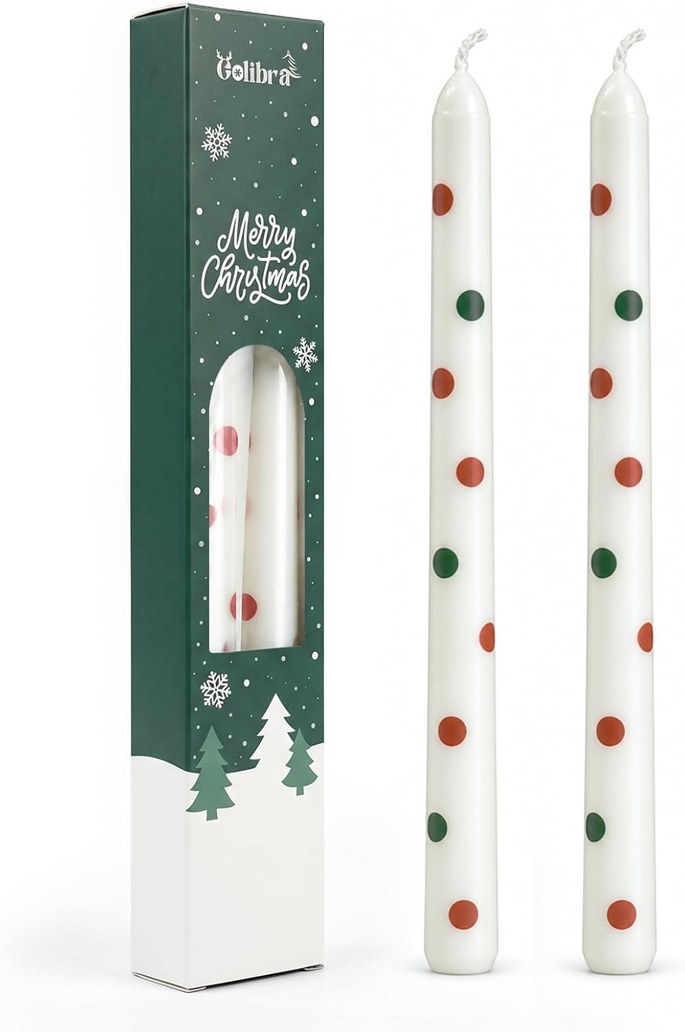 2 PCS Christmas Taper Candles, 10 Inch Unscented Candle Sticks