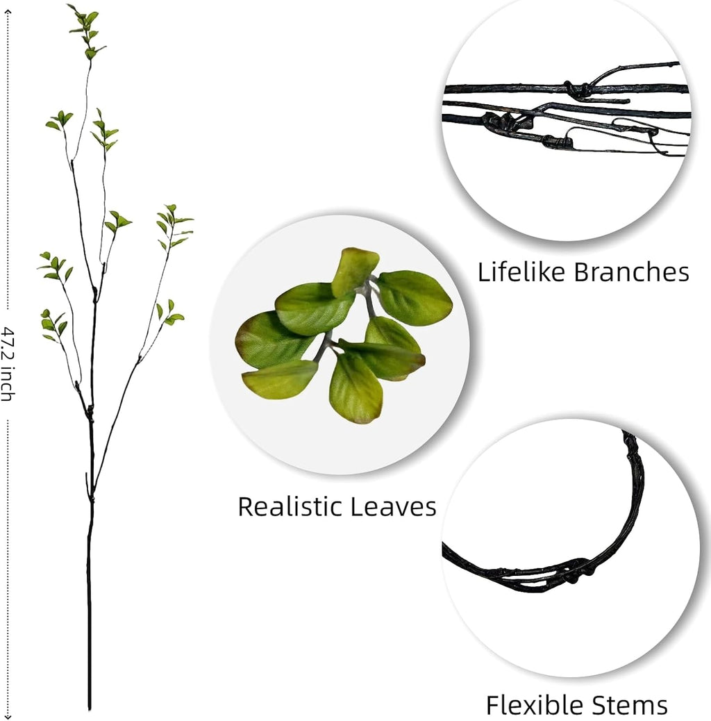 4 Pcs Artificial Ficus Branches Faux Eucalyptus Stems, 47.2 Inch Fake Greenery Stems Realistic Touch Faux Branches for Vase for Office Home Wedding Vase Filler Decoration