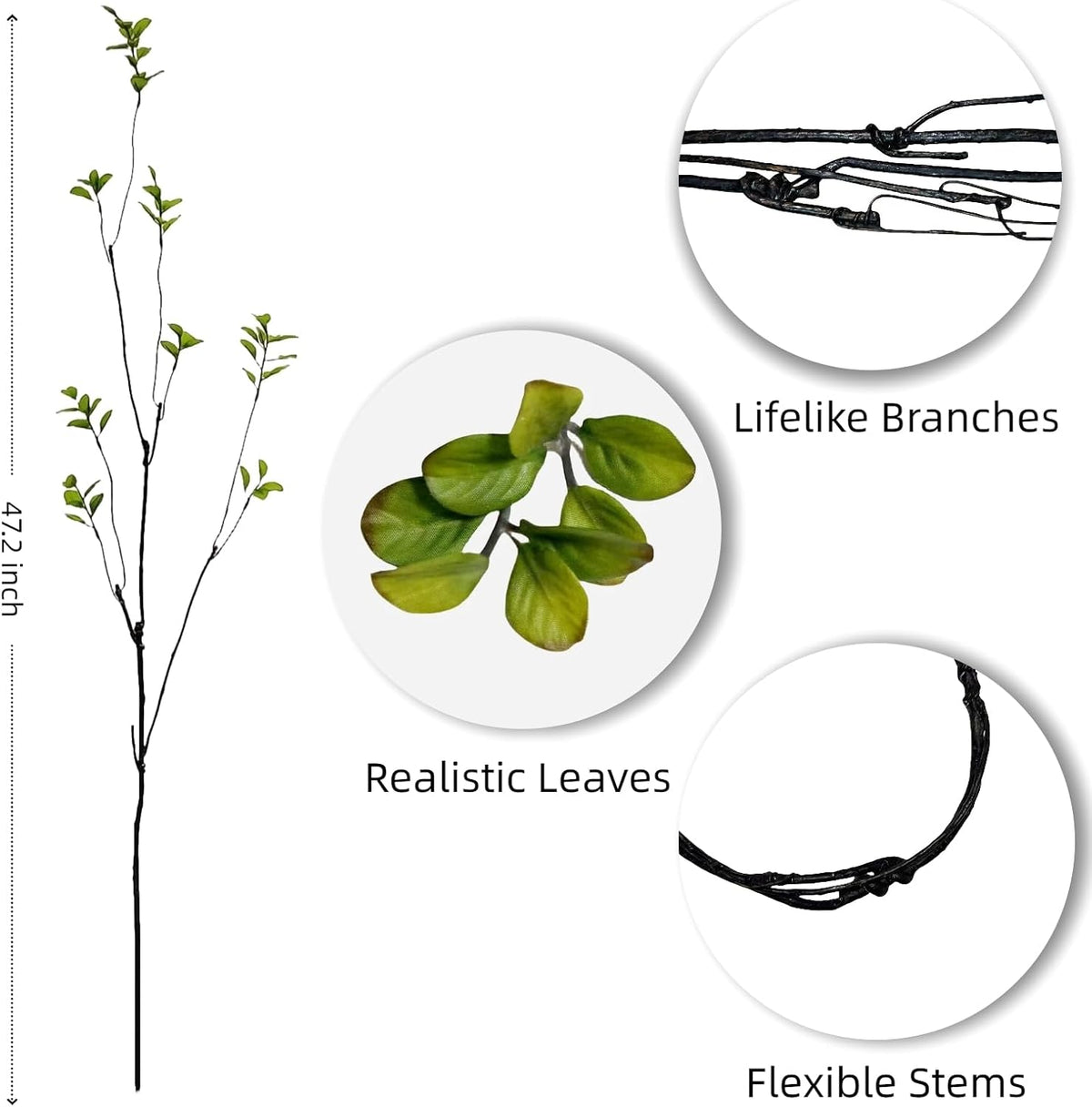 4 Pcs Artificial Ficus Branches Faux Eucalyptus Stems, 47.2 Inch Fake Greenery Stems Realistic Touch Faux Branches for Vase for Office Home Wedding Vase Filler Decoration