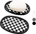 2 Pack Soap Dish for Shower, Non-Slip Silicone Bar Soap Holder with Efficient Drainage Holes for Bathroom Sink, Self Draining Soaps Saver Pad for Shower Niche, Shelf (Black- 2Pcs)