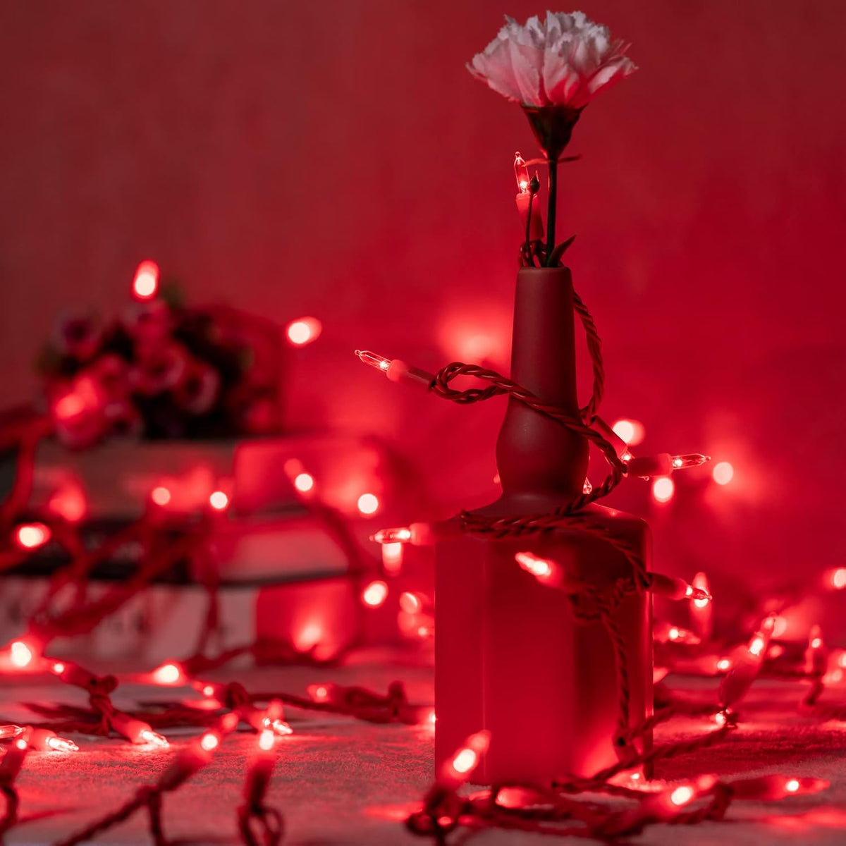 YULETIME 200 Red Christmas Lights, 2-Set 33' 100 LED Red Wire String Light