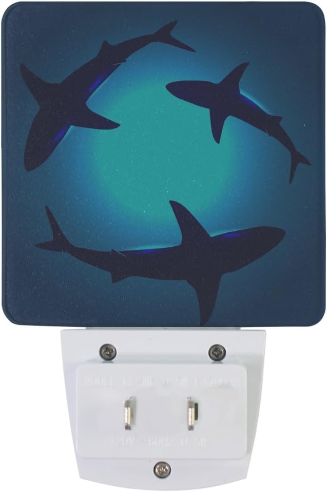 Naanle Set of 2 Floating Shark Blue Ocean Water Auto Sensor LED Dusk to Dawn Night Light Plug in Indoor for Adults