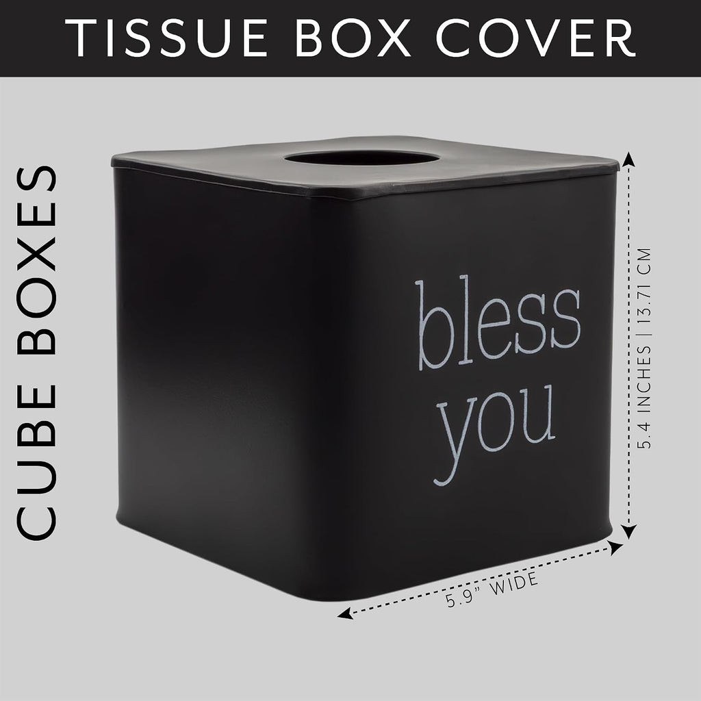 AuldHome Design Square Tissue Box Cover (Black); Modern Farmhouse Enamelware Tissue Holder
