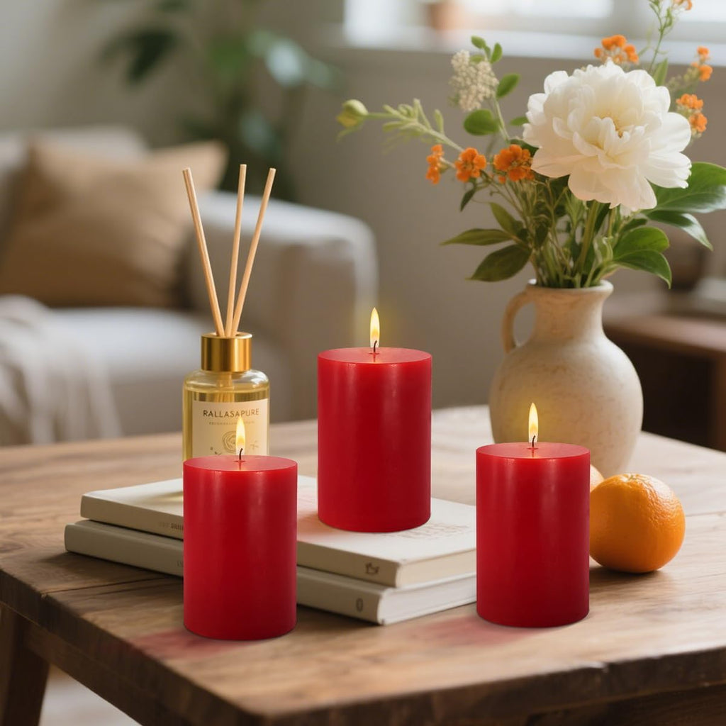 6 Pk 2.75x3.25 Red Pillar Candles Unscented Dripless Home Decor