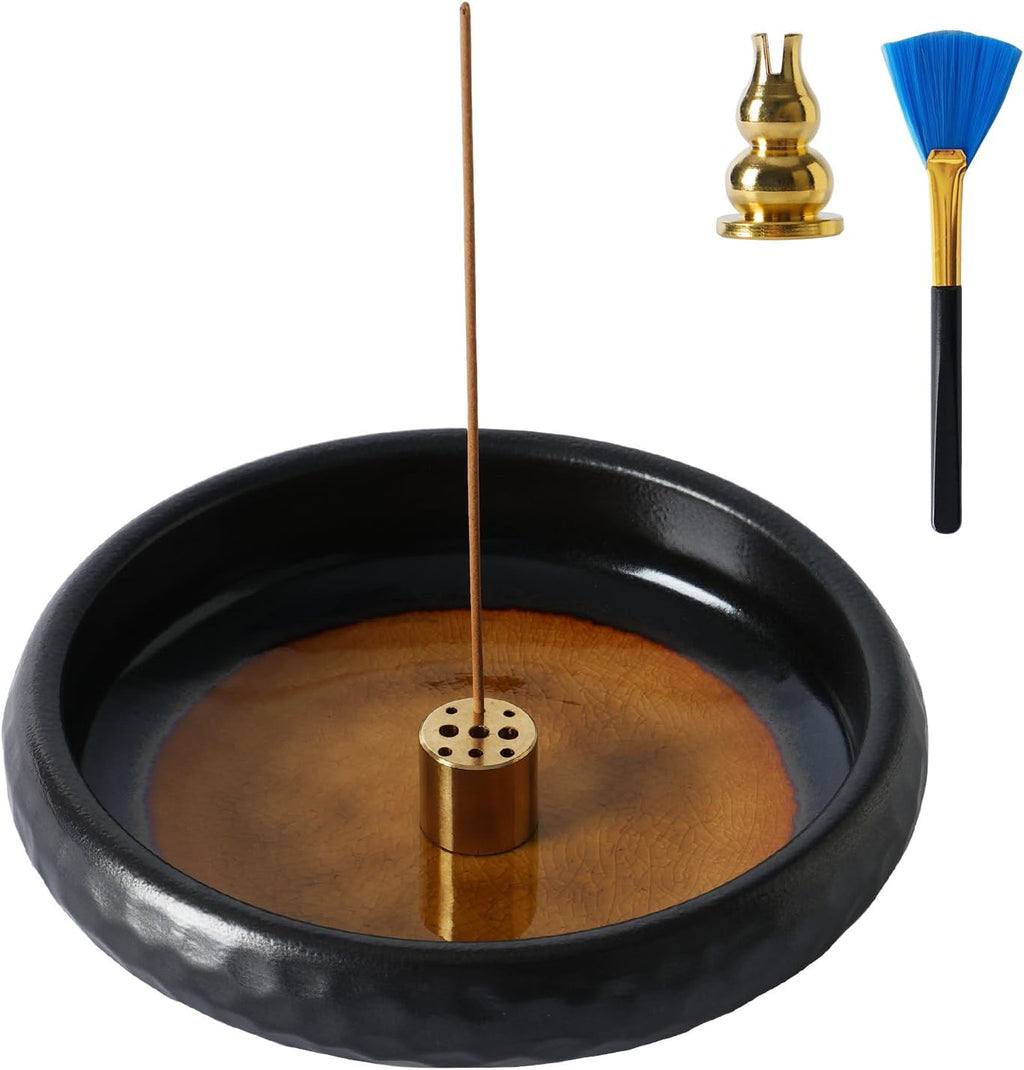 6 Inch Japanese Incense Holder Stick,Ceramic Handmade Crack Yellow Glaze