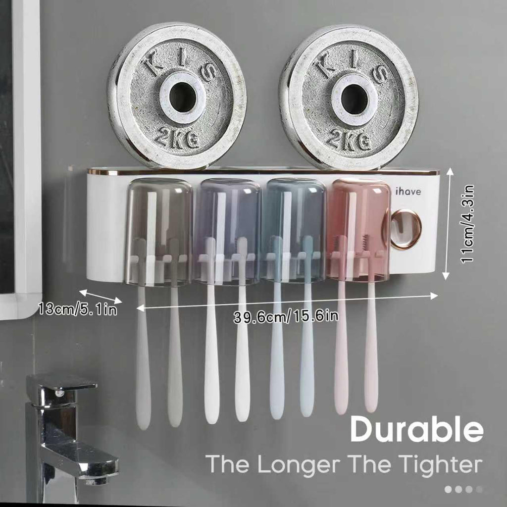 iHave Toothbrush Holders for Bathrooms Wall Mounted with Dispenser & 4 Cups