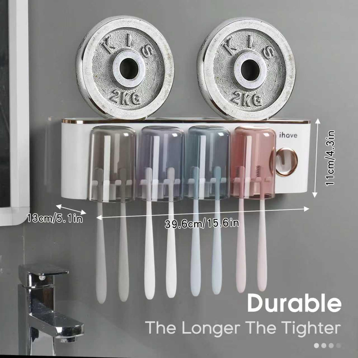 iHave Toothbrush Holders for Bathrooms Wall Mounted with Dispenser & 4 Cups
