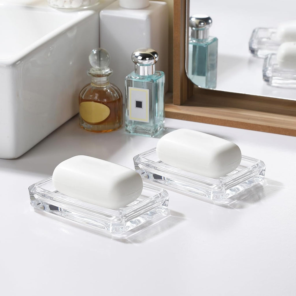 WHJY 2 Pack Glass Soap Dish - Rectangular Soap Bar Container - Transparent