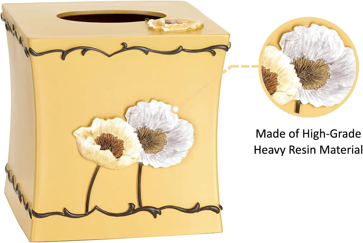 Resin Tissue Box Cover for Modern Home Decor - Minimalist Square Tissue Box Holder for Guest Room, Bedroom, Bathroom, Tabletop & Office - Durable and Aesthetic Tissue Holder, Poppy Fields