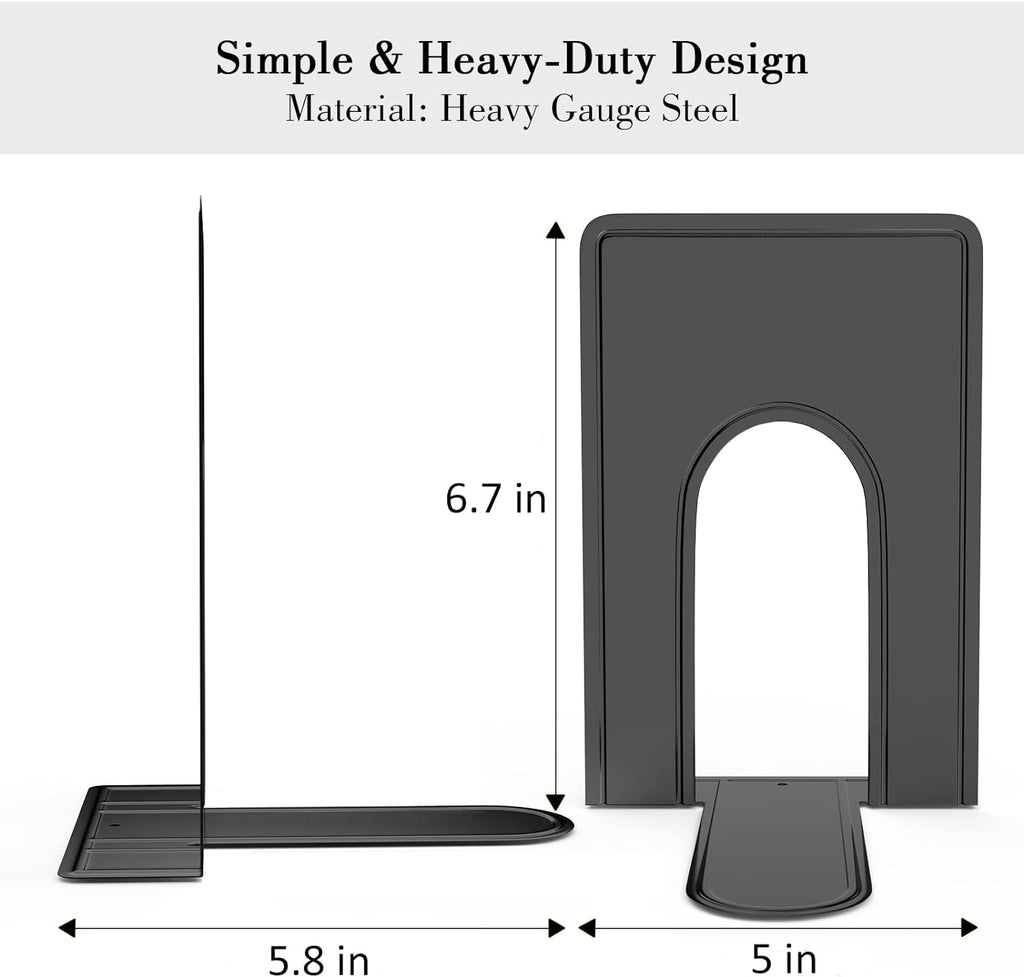 Optomni Bookends, Book End Supports Heavy Duty Metal Bookend Support, Book Ends Supports for Shelves Decor Home Office School (2 Pairs/4 Pieces, Black)