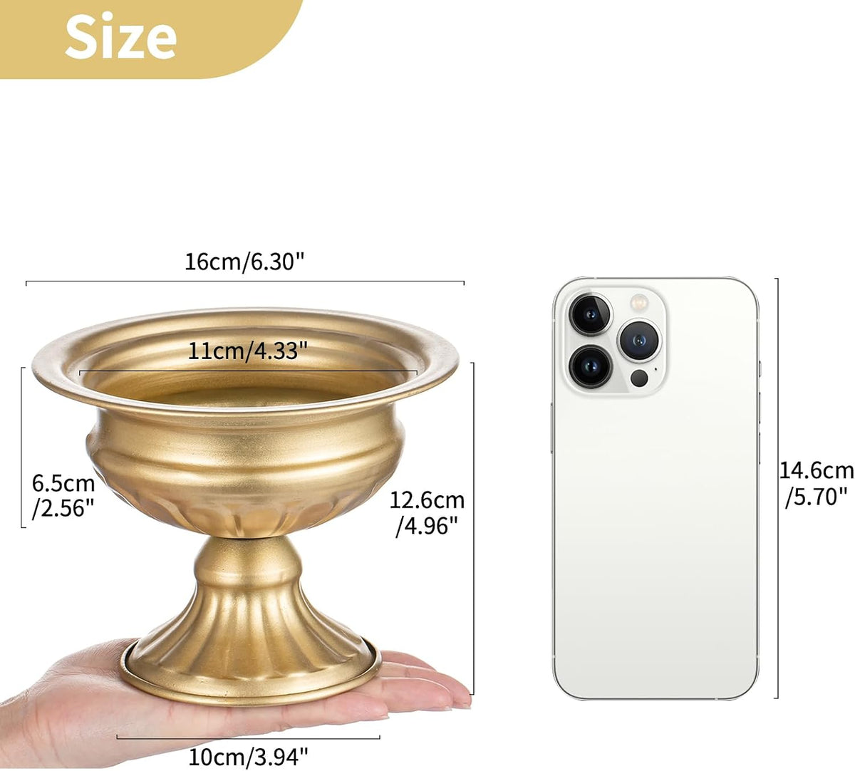 NUPTIO Gold Compote Vase Centerpiece: Metal Urn Planter, 4.96" Tall, 2 Pcs