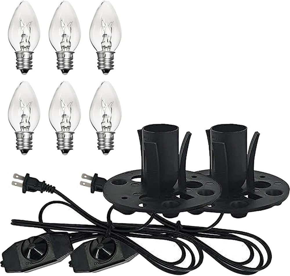 Himalayan Salt Lamp Cord, Dimmer Switch,Christmas Bulb,Salt Lamp Cord with Dimmer Control and Base Assembly,5 Feet,E12 Base for Himalayan Salt Lampsand with six Free 7-15W Bulbs for Salt Lamp (2pack)